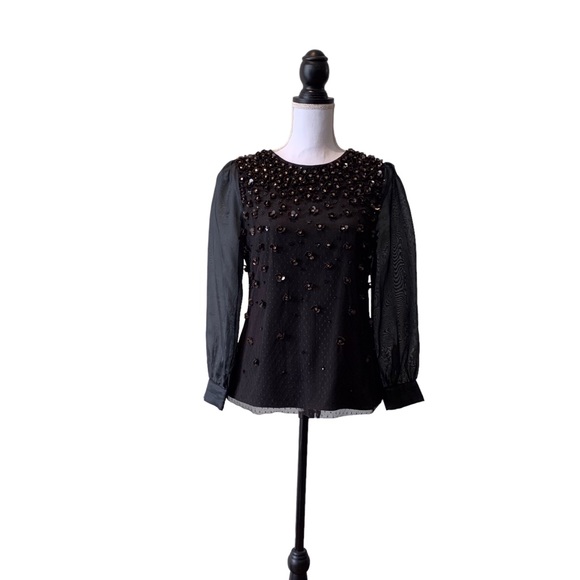 RED VALENTINO VINTAGE LONG SLEEVE EMBELLISHED RHINESTONES PULLOVER BLOUSE SIZE M - Picture 5 of 16